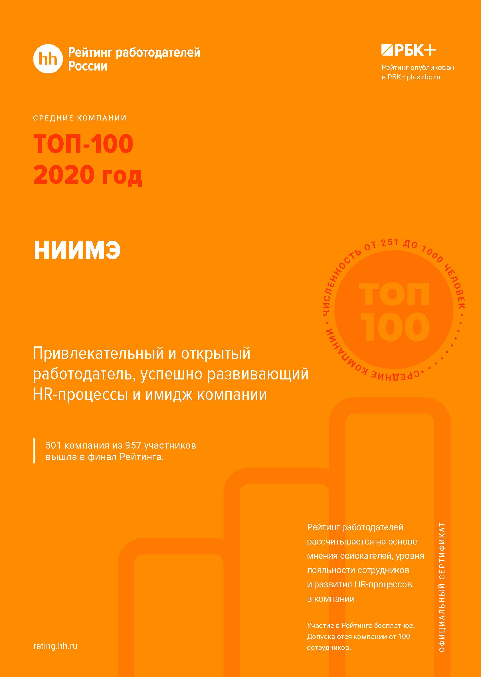 MERI is in the TOP-100 best employers in Russia 