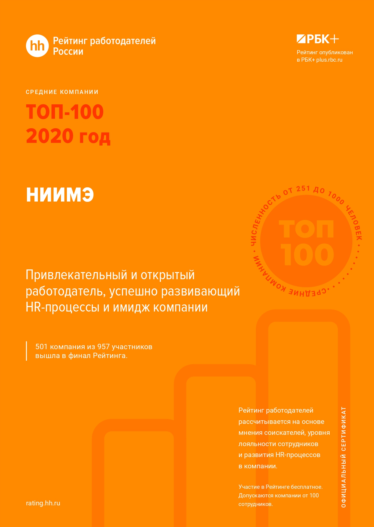 НИИМЭ вошел в ТОП-100 лучших работодателей России